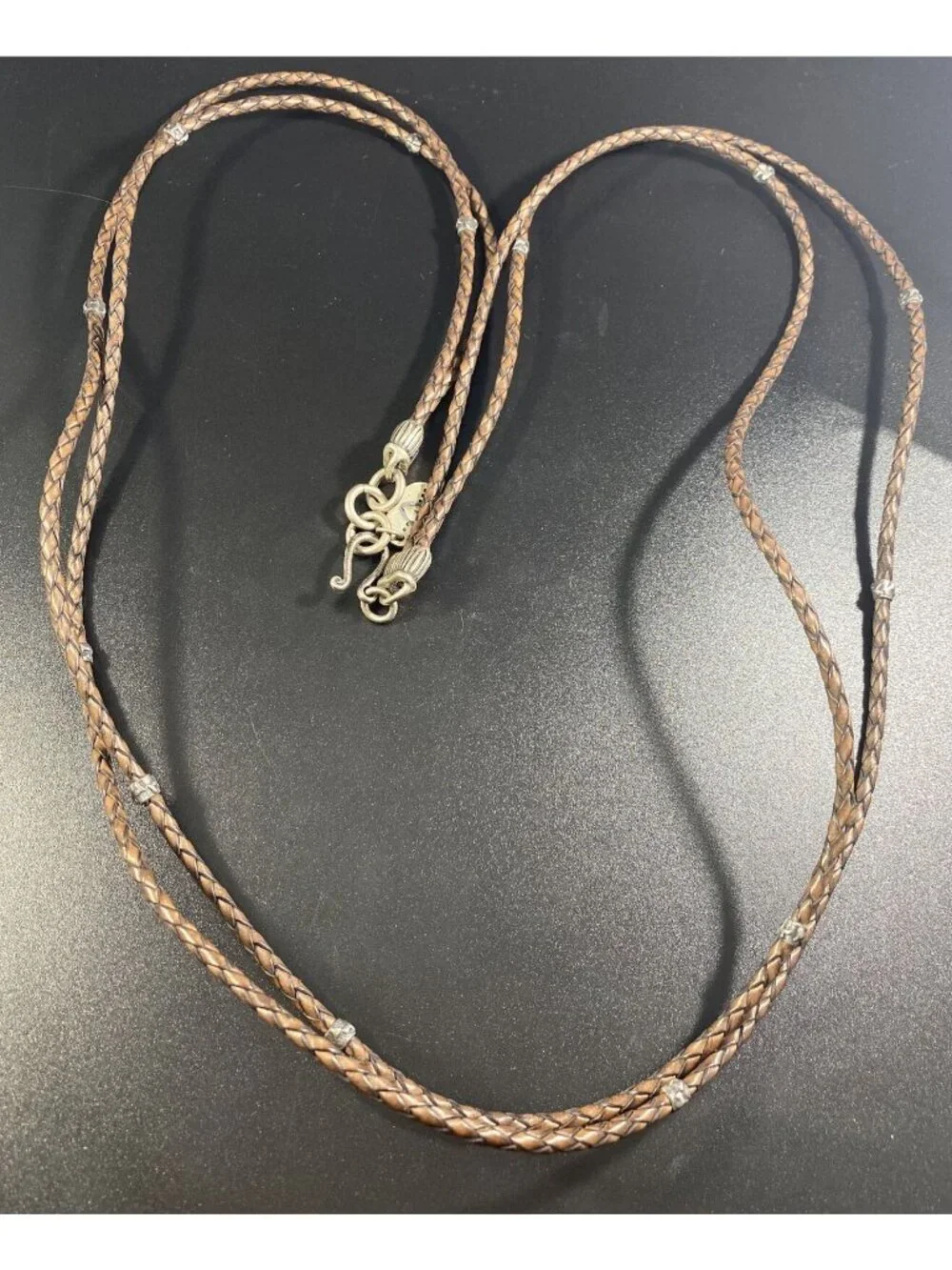 Chan LUU Two Strand Leather Necklace 925 Sterling Nugget Bead Station Signed